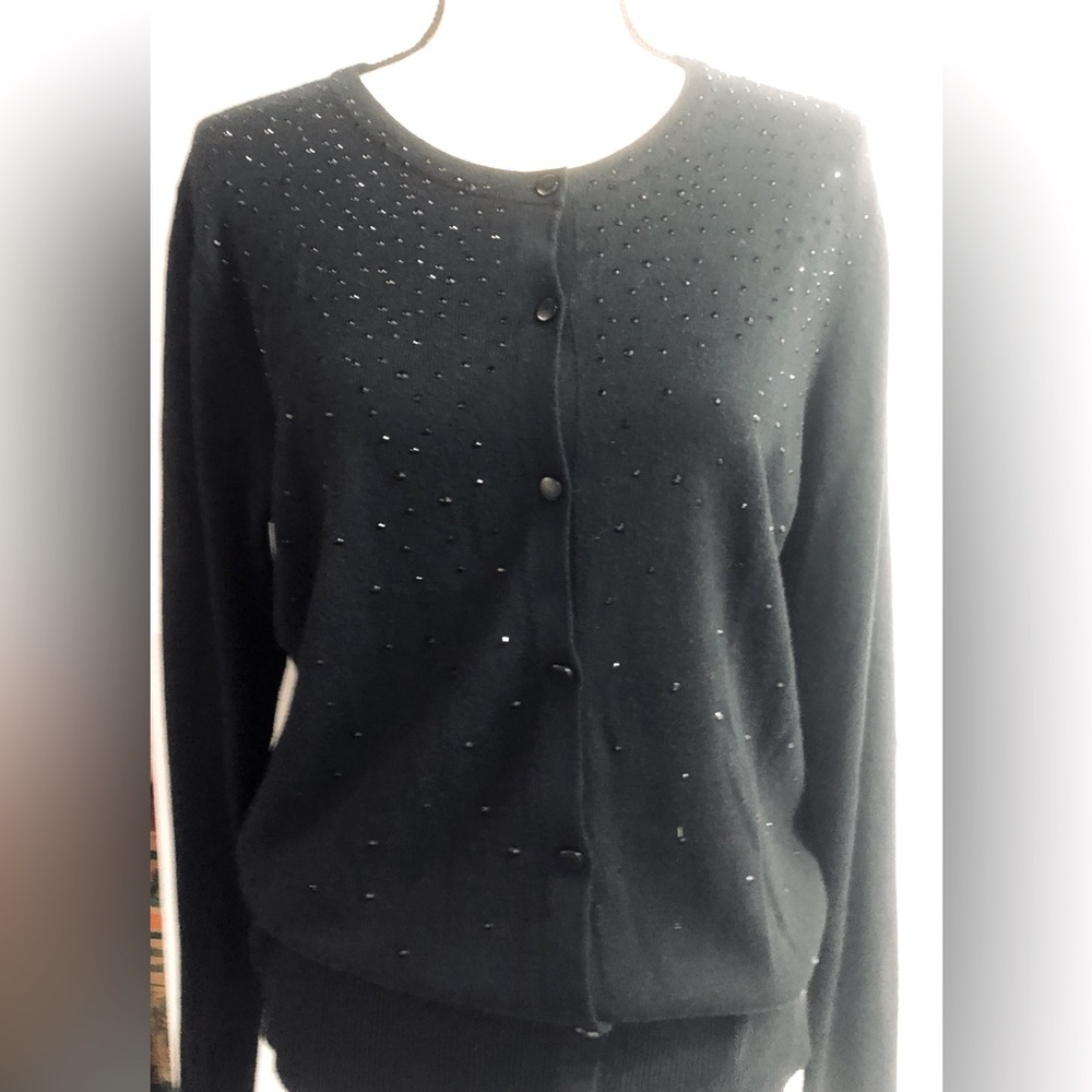 Marona Black Mini-Rhinestone Long Sleeve, Button-up Sweater